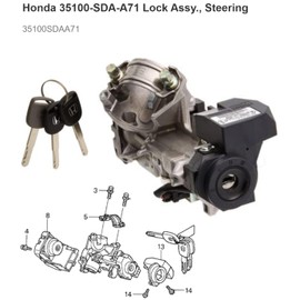 Ignition Switch Lock Cylinder with Keys for Honda Civic 2006-2011, Accord 2003-2005, CRV 2005-2006, Odyssey 2005-2008, Chip ID46, Replace 06350-SAA-G30 35100-SDA-A71