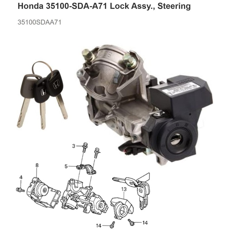 Ignition Switch Lock Cylinder with Keys for Honda Civic 2006-2011,