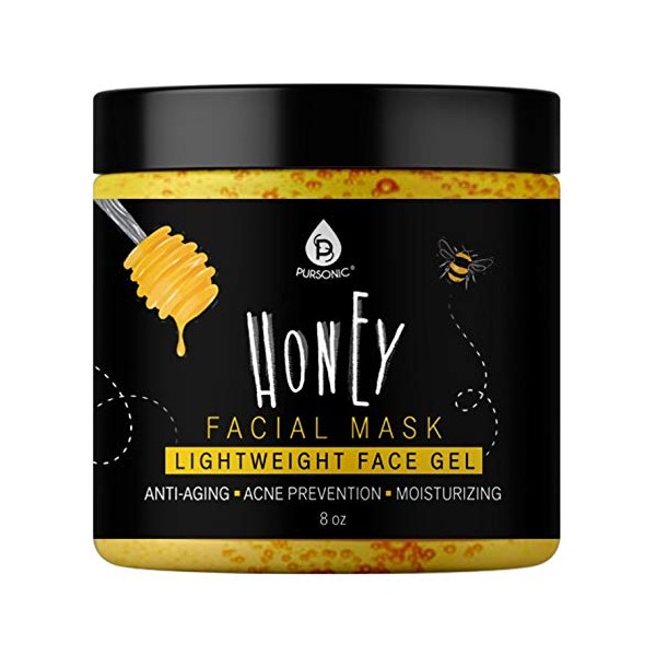 Pursonic Facial Mask Collection of Black Charcoal, Red Clay & Honey Mask, Sourced From All Over The World For A Clean And Healthy Face, 8OZ(Honey Mask)