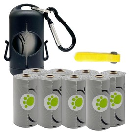 Dog Poop Bags Holder with Leash Clip and Adjustable Strap, Dog Poo Bags Dispenser with 2 Side Hooks for Used Dog Waste Bags (1 Holder 135 Bags, Black)