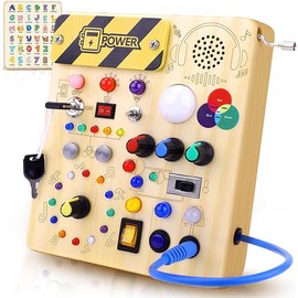 Busy Board,Montessori Toys for 1-3 Year Old Boys & Girls,Travel Educational Learning Activities for Toddlers,Sensory Toy for Kids with Autism (Busy Board v5)