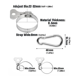 6PCS Flag Pole Clips, Flagpole Mounting Rings,Stainless Steel Flapole Mounting Fastener Rings with Carabiner Clamp,Adjustable Diameter for Outdoor Flag Pole Replacement
