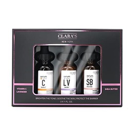 Clara's New York Brighten the Tone Soothe the Skin Protect the Barrier Three Full Size Serums in Vitamin C Lavender and Shea Butter Gif Set 3 x 30 ml