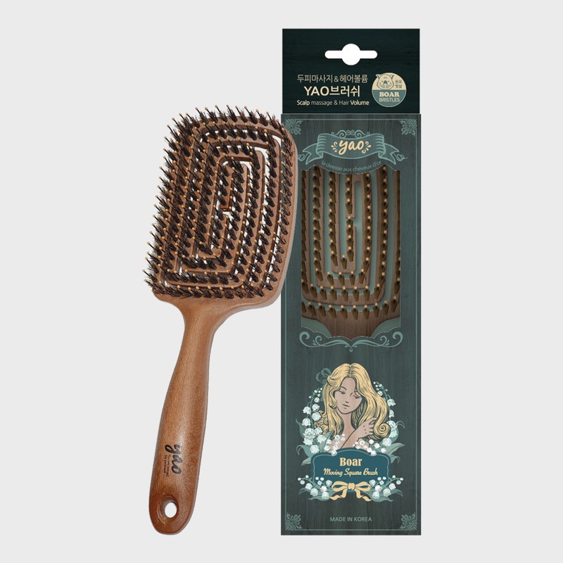 Yao Hairbrush [Wood Square Boa] Root volume pig hair comb,