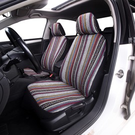 AUTOYOUTH Universal Auto Baja Saddle Blanket Bucket Seat Cover Weave Aztec Tribal Ethnic Navajo Print Stripe Car Seat Accessories for Car,Truck, Van, SUV - Airbag Compatible (Double Front, Pink)