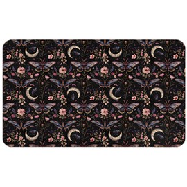 Gothic Moth Moon Floral Door Mat, Dark Academia Butterfly Flower Doormat Outdoor Indoor Entrance, Mystical Celestial Witchy Welcome Mats for Front Door, 17x30 Inch