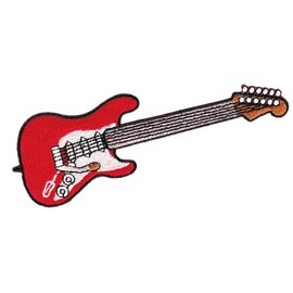 Guitar Red Embroidered Patch for Iron-On or Sew On Clothes Iron-On Patch Appliqué Rock Music Instrument Patch Size 13.0 x 4.3 cm