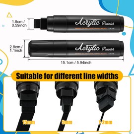 Watersay 8 Pcs Jumbo Permanent Markers 15mm Wide Tip Thick Markers Acrylic Paint Pen Large Markers for Rock Painting, Poster, Sign, Canvas, Glass, Wood, Ceramic(Black)