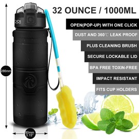 ZORRI Sport Water Bottle Kids, 500ml/700ml/1000ml - Bpa Free Eco-Friendly Tritan Plastic, Reusable Drinks Water Bottles Filter, Leak Proof Flip Top, Open 1-Click Gym, Yoga, Running