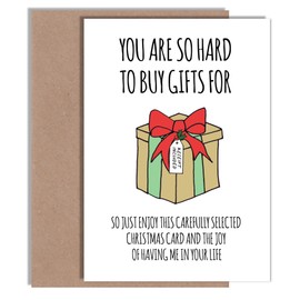 Funny Christmas Card for Him or Her - Cheeky Christmas Card - ‘You are so hard to buy gifts for’ card - Cheeky Xmas Card - A5 | Blank Inside with Kraft Envelope