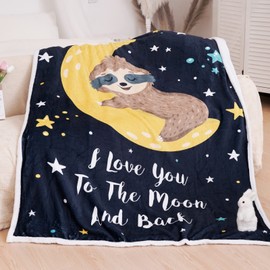 Blytheyes Sloth Moon Blanket Throw Blanket Flannel Blanket Cute Kids Blanket Bed Blanket Super Soft Flannel Sofa Blanket Sloth Blanket for Office, Bedroom, Travel, All Seasons 50 * 60inch