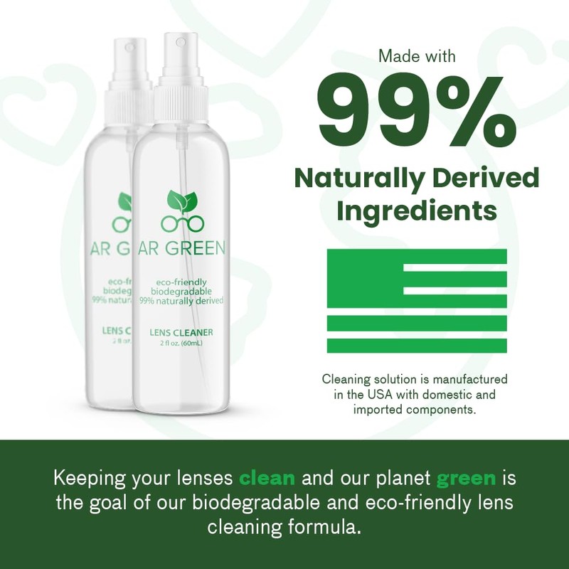 AR Green Eco Friendly Lens Cleaner, Biodegradable Lens Cleaning for