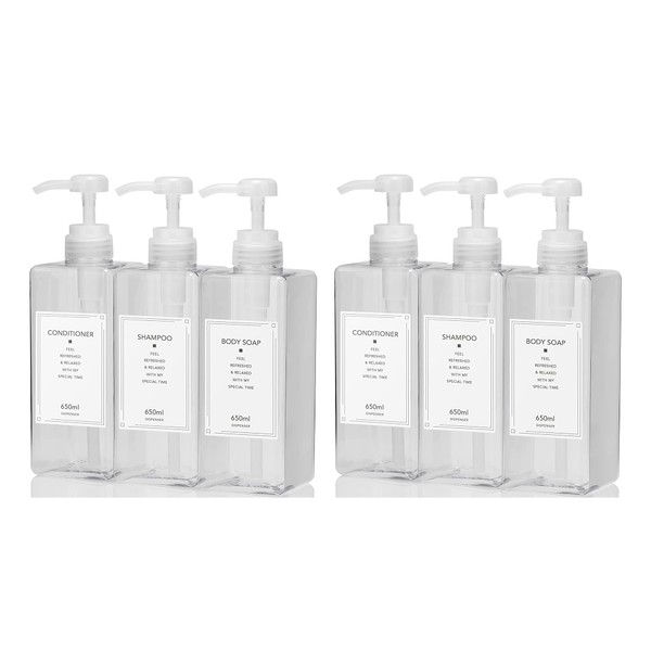 [Set of 2] Nesecto Dispenser, Shampoo Bottle, Refill Bottle, 3 Types, 22.0 fl oz (650 ml) (Clear 3 Bottles)