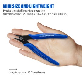 KAIHAOWIN Micro Wire Cutters with Spring, 5 Pack, 5 inch Precision Mini Flush Cutters Bulk, Nippers, Flush Cutting Pliers, Wire Snips, Small Side Cutters for Electronics Crafts Jewelry-Blue
