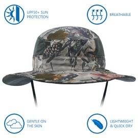BASSDASH UPF 50+ Sun Fishing Hat Water Resistant with Detachable Neck Flap