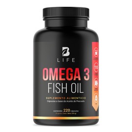 Omega 3 Fish Oil de 220 Cápsulas de 1000 mg. Ingredientes naturales: 100% Aceite de Pescado (EPA y DHA). Omega 3 Fish Oil B Life