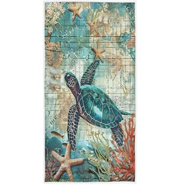 Pfrewn Sea Turtle Starfish Retro Map Hand Towels 16x30 in Fish Scale Thin Bathroom Towel, Ultra Soft Highly Absorbent Small Bath Towel Bathroom Decor Gifts
