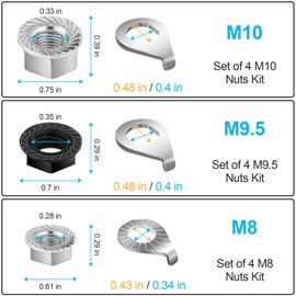 Syocsek 24PCS Bike Nuts and Safety Washers, M8 M9.5 M10 Bicycle Axle Nuts Kit, 3 Sizes Bike Wheel Nuts Washers Black Silver, Bike Hub Nuts for Front Rear Wheel of City Road Mountain Bike (Upgraded)