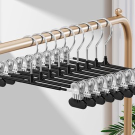 HUADYMEET 20 Pack 12Inch Pants Hangers with Wide Clips,Metal Trouser Hanger for Jeans.Space Saving Skirt Hangers Heavy Duty Non-Slip Adjustable Clothes Shorts Hanger for Women,Men,Black