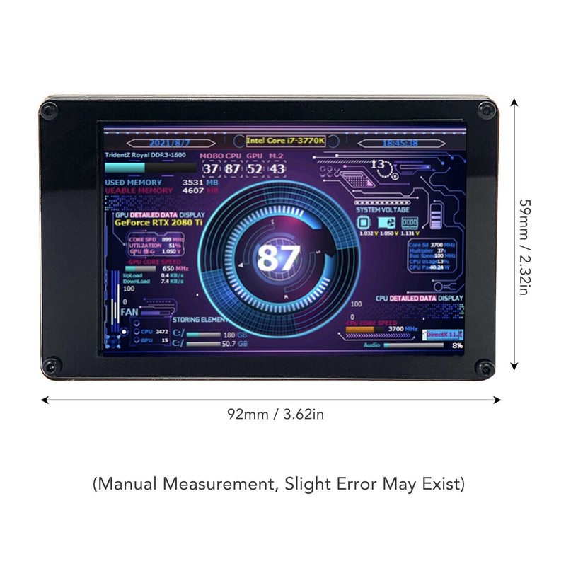 USB Mini Screen Adjustable Brightness 3.5in IPS Computer Temp CPU