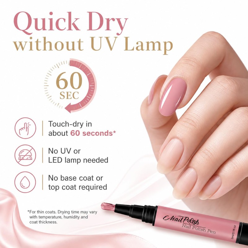 Pink Nail Polish Pens 6 Colors, Quick Dry Water Based