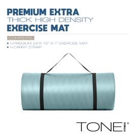 Tone Fitness Premium Extra Thick 1-Inch High Density Exercise Mat with Carry Strap – Non-Slip Workout, Pilates, and Yoga Mat for Home Gym - Color Teal - Mesh Pattern