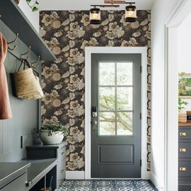 Floral & Birds Peel and Stick Wallpaper Antique Gold Dark Self Adhesive Removable Floral Wallpaper for Bedroom Renter Friendly Floral Contact Paper for Bedroom Bathroom Walls Shelf Liner 17.7"x118.1"