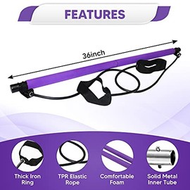 Rexez Pilates Bar with Resistance Bands - Portable Lightweight 2 Section Pilates Bar Kit - Home Studio Workout - Easy to Use and Carry