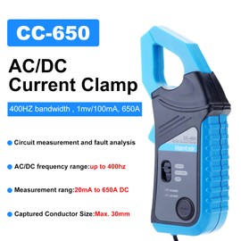 Hantek CC650 AC/DC Current Clamp 400Hz Bandwidth, 1mV/10mA, 650A Auto Oscilloscopes and DMMs, BNC Plug