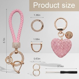 Llavero con diamantes de imitación en forma de corazón brillante para mujer, linda decoración para llave auto con dije aleación brillo, accesorio para bolso y bolso Llavero