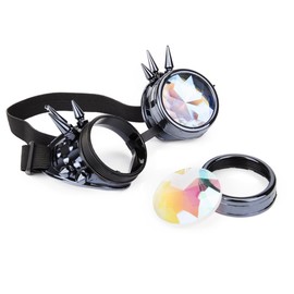 FLORATA Kaleidoscope Rainbow Steampunk Goggles Crystal Lenses Welding Eye Protect Vintage Glasses