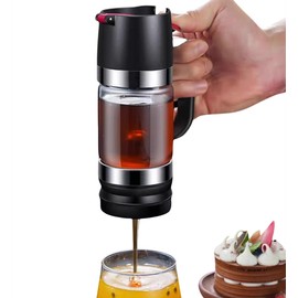 DDMMQS ガラス製ハニーディスペンサー、ハンドル付き9オンスのハニージャー、プレスタイプのシロップディスペンサー、家庭用密封ジャー、シロップボトル、ジャムボトル(ブラック)