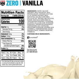 Muscle Milk Zero Protein Shake, Vanilla Crème, 20g Protein, Zero Sugar, 100 Calories, Calcium, Vitamins A, C & D, 4g Fiber, Energizing Snack, Workout Recovery, Packaging May Vary 11.16 Fl Oz (Pack of 12)