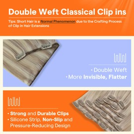 Full Shine Clip in Hair Extensions Highlighted Hair Extensions for Women 14 Inch Color 18/613 Ash Blonde and Bleach Blonde Hair Clip ins 105 Grams