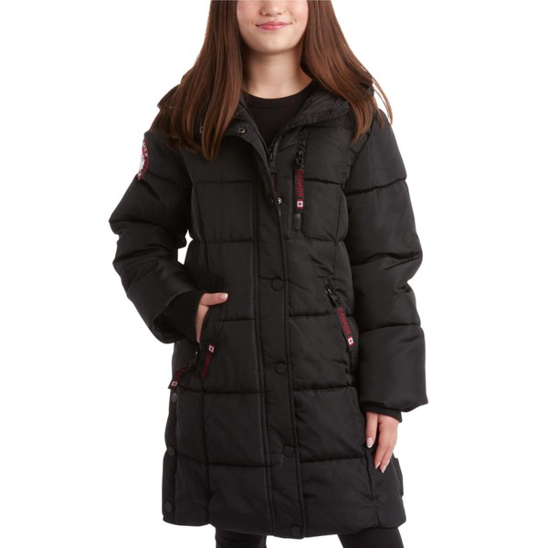 CANADA WEATHER GEAR Girls’ Winter Coat – Stadium Length Quilted Puffer Parka Jacket (4-16), Size 14-16, Black