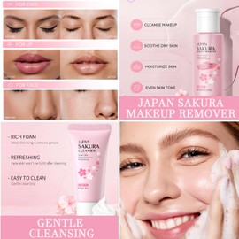Women Sakura Skin Care Set - Teenage Girls Gifts - Gifts for Teenage Girls - Skin Care Sets & Kits with Makeup Remover, Cleanser, Serum, Eye Cream, Face Cream, Headband, Lip Mask,Hand Cream
