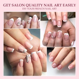 U-Shinein French Press On Nails, 9 Colors French Fake Nails, Full Cover French Nail Tips, 135 Pieces Short False Nails with Pre-Applied Base Coat & Tip Primer, Pre-made French Tips for Women, 02