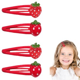 2 Pairs Strawberry Hair Clips for Baby Girls Toddlers, Cute Fruit Hair Barrettes Kawaii Fringe Hairclips Hairpins Y2K Strawberry Hair Accessories for Toddlers Baby Girls (Red)