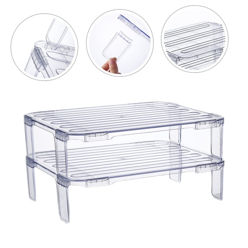 SHOWERORO 2pcs stacking shelf freezer rack Kitchen Storage Rack foldable