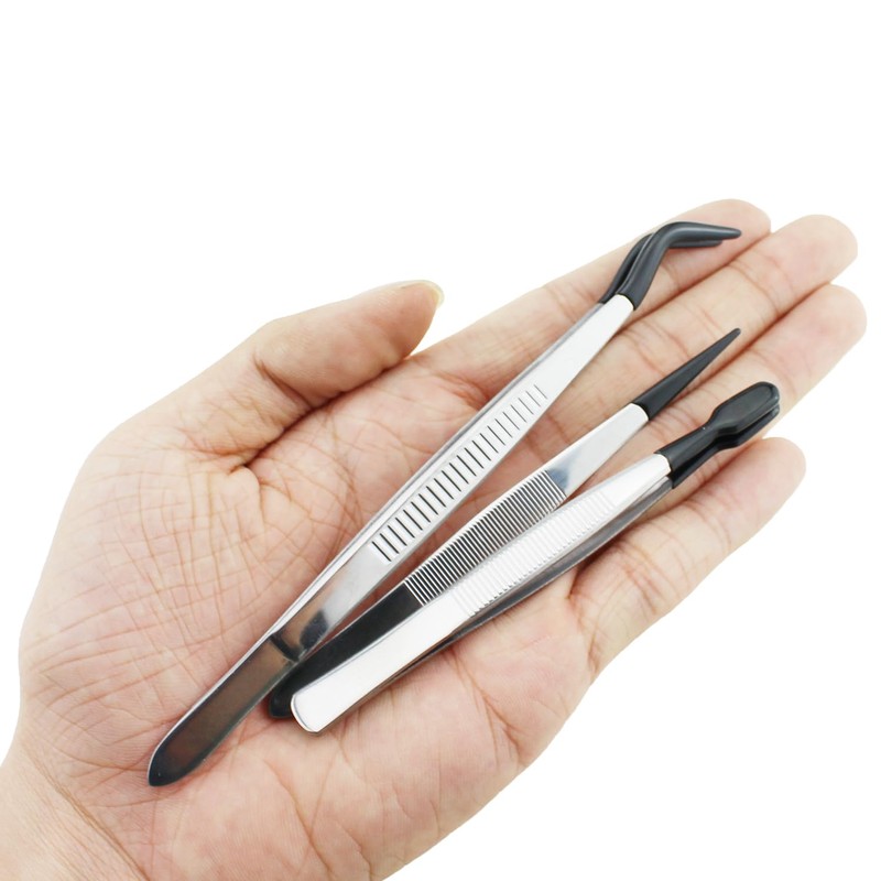 TAODAN 3PCS Premium Stamp Tweezers Set Stainless Steel with Rubber