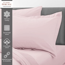 Cotton Light Pink Standard Percale Pillow Cases 2 Pack, 100% Long Staple Combed Cotton Oxford Pillow Cover, Plain Weave Oxford Pillow Case 50 x 75cm (Cooling Pillowcases) - Pizuna