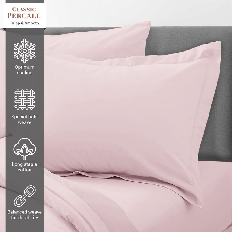 Cotton Light Pink Standard Percale Pillow Cases 2 Pack, 100%