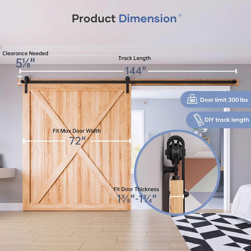 EaseLife 12 FT Sliding Barn Door Hardware Track Kit,Basic J