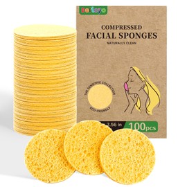100-Count Compressed Facial Sponges, Natural Cosmetic Spa Sponges for Facial Cleansing, Exfoliating Mask, Makeup Remover, Travel Face Sponges - Yellow