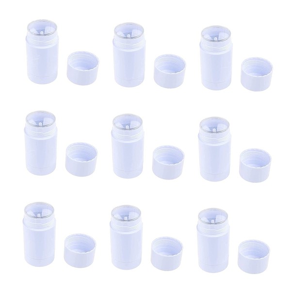 Healthcom - 10 contenedores de desodorante redondos vacíos de 75 ml, 2.5 onzas, para desodorante, envase de desodorante, botellas de plástico para desodorantes, tubo de bálsamo labial, recargable, para bricolaje, lápiz labial, tubo (blanco)
