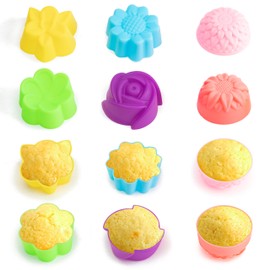 42Pcs Silicone Molds Cups 6 Flower Shapes Silicone Cupcake Baking Cups Non-Stick Donut Wrapper Molds Reusable Muffin Molds Washable Colorful Oven Baking Molds for Donut Muffins Cupcakes Candies