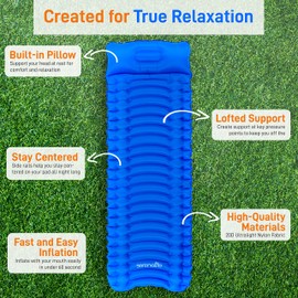 SereneLife Backpacking Air Mattress Sleeping Pad - Waterproof Lightweight Sleep Pad Inflatable Camping Sleeping Mat w/Carrying Bag - for Camping, Backpacking, Hiking