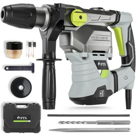 PTS 1-9/16 Inch SDS-Max Rotary Hammer, 13.5 Amp Heavy Duty 3 Functions Corded Concrete Demolition Hammer, w/Vibration Control & Safety Clutch, Includes Drill Bits, Chisels, Carrying Case (Green)