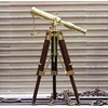 Shiny Brass Wooden Stand Tabletop Wooden Telescope Home Decor Antique