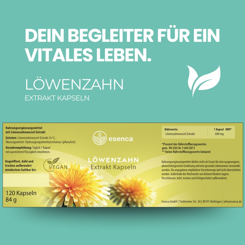 Löwenzahn Kapseln hochdosiert – 120 Kapseln mit 1200mg Löwenzahnwurzelextrakt –